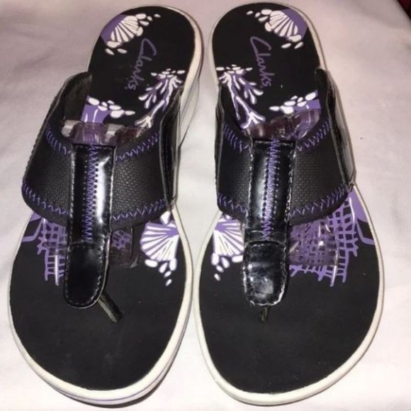 CLARKS SANDALS Flip-Flops Black - Picture 1 of 5